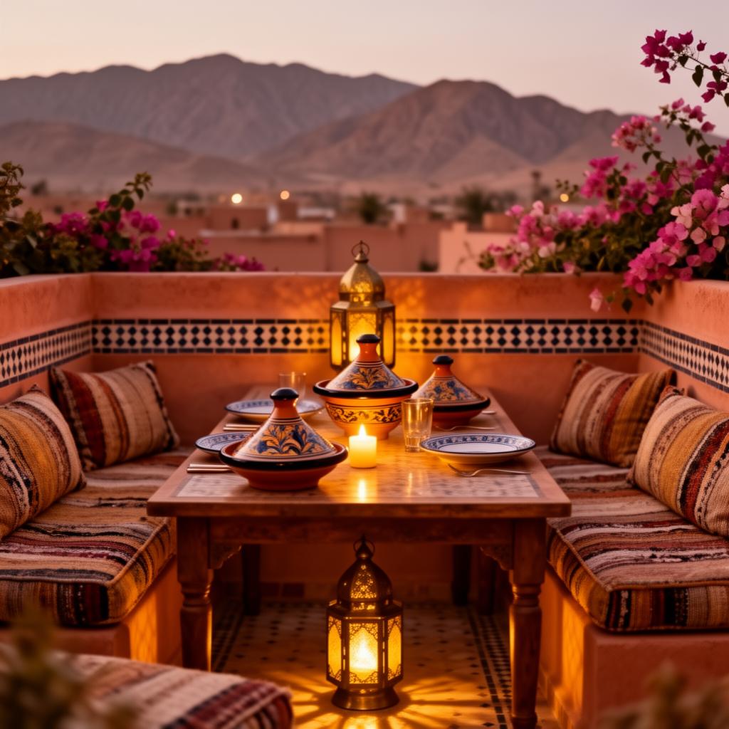 Moroccan mint tea ceremony at sunset