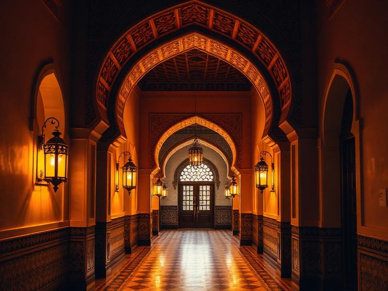 Lantern-lit arched corridor