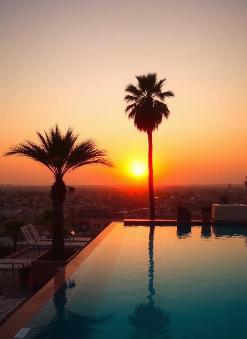 Rooftop pool at sunset